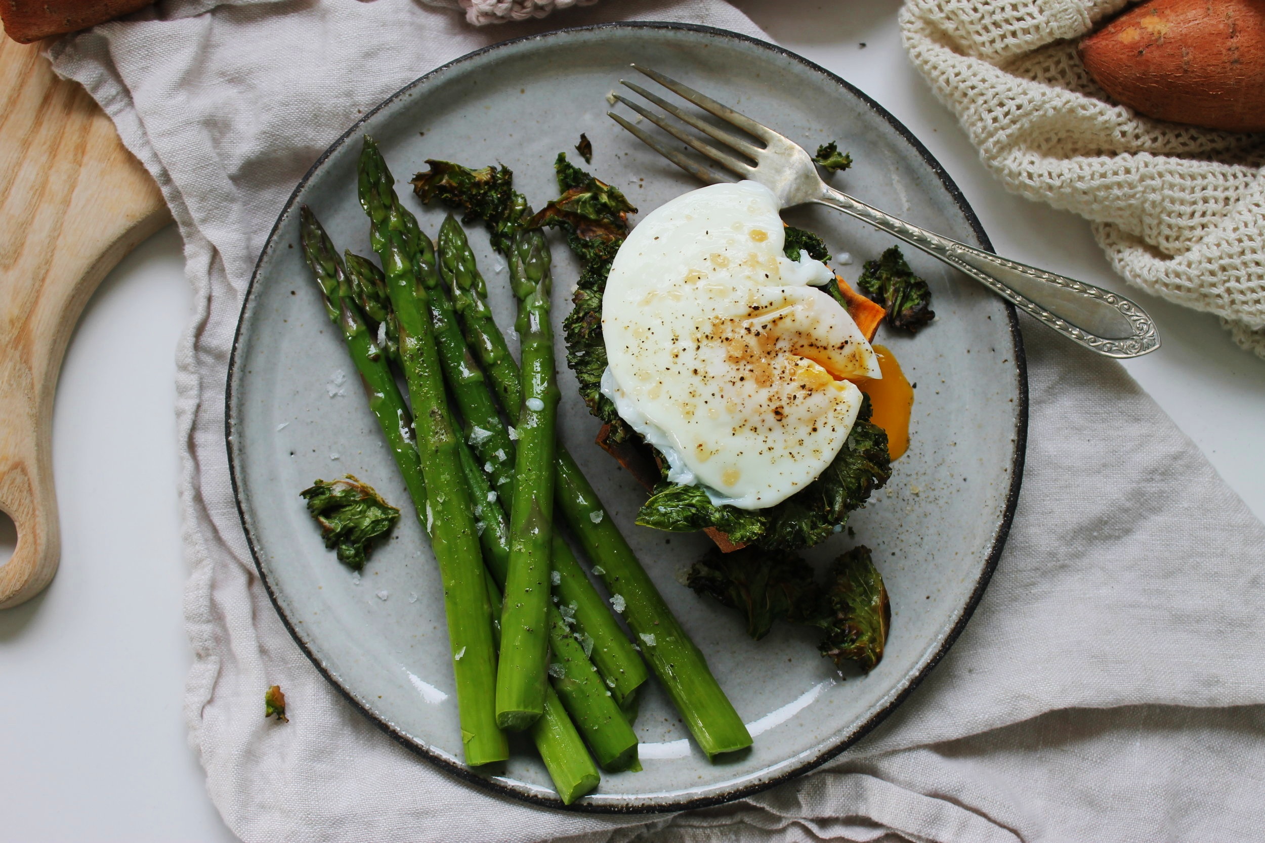 Sweet potato stacks with crispy kale and poached eggs | Beloved Kitchen