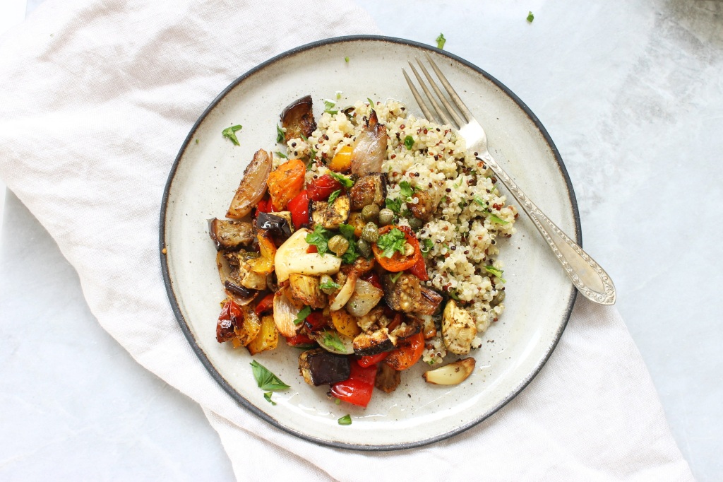 End of summer roasted vegetable and quinoa salad